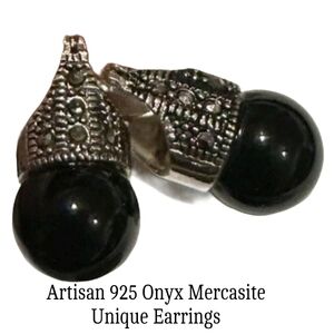 Vintage Pave Sterling Silver Marcasite Hoop Art Deco Drop Earrings Southwest